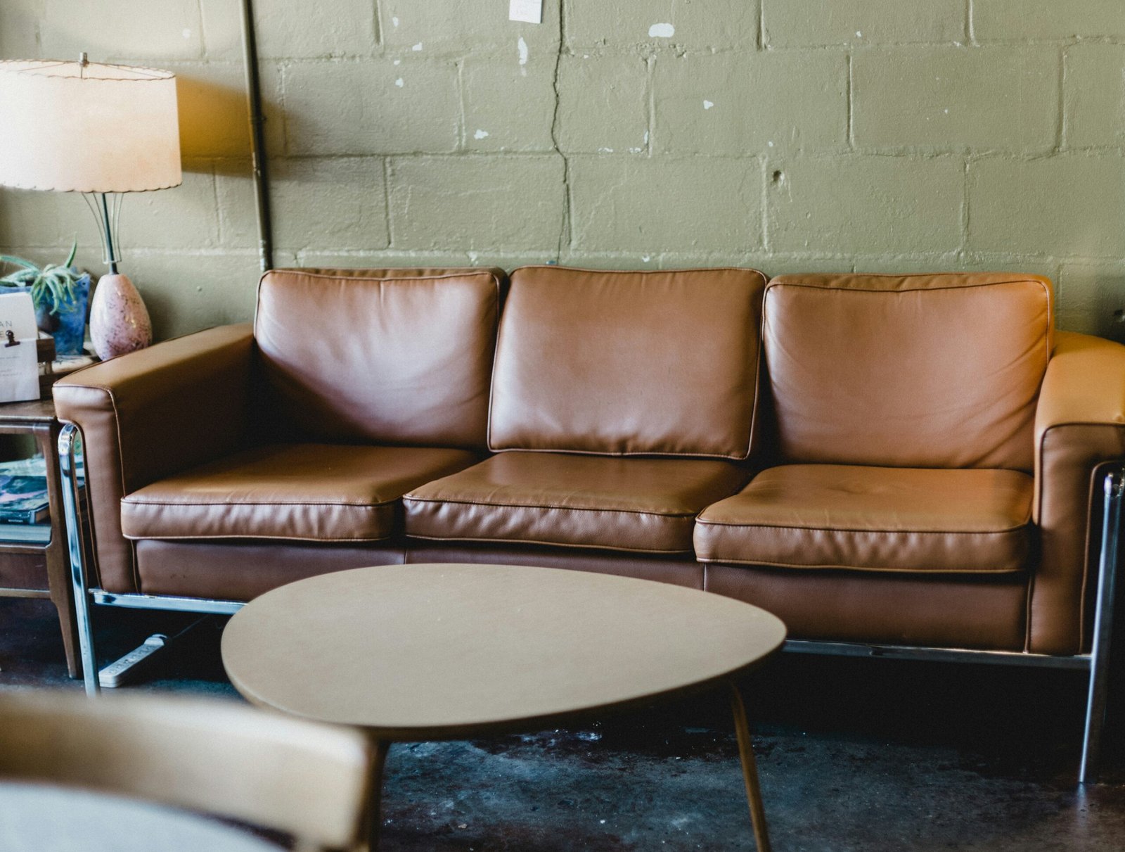 brown leather 3-seat sofa